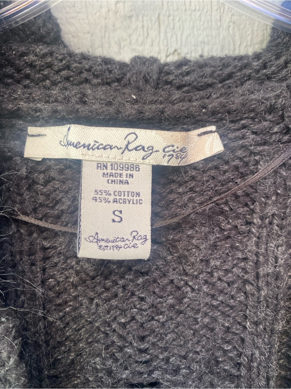 Cotton Blend Dark Gray Ruffle Trim Cardigan Sweater - Picture 3 of 3